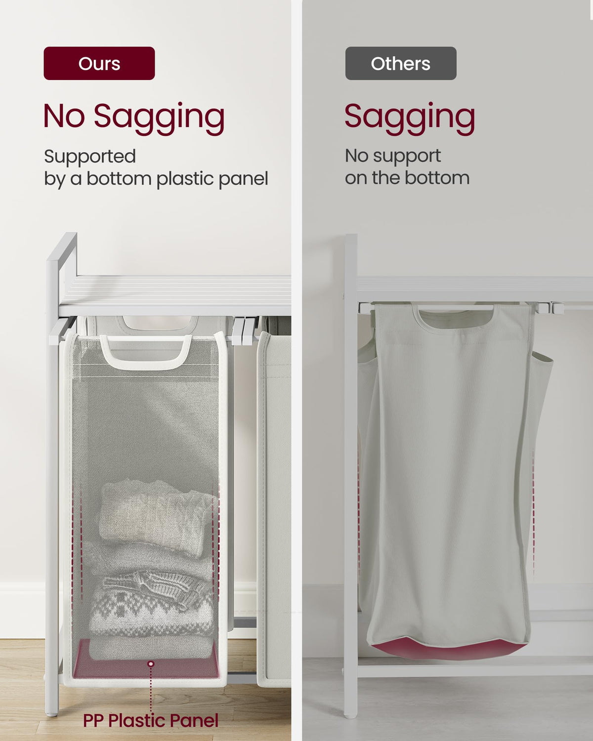 VASAGLE top shelf with slats promotes airflow and odor control.