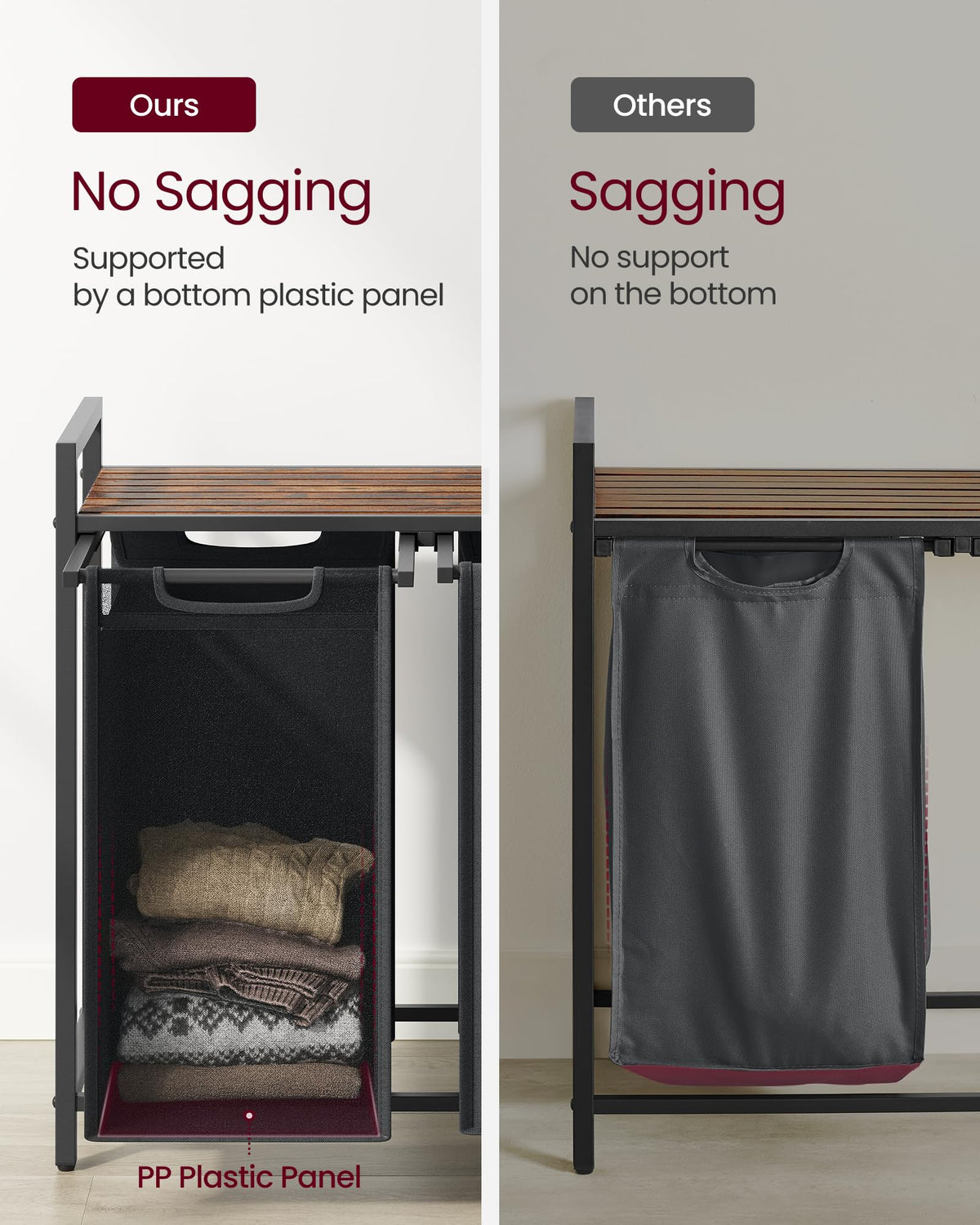 VASAGLE bottom panel prevents bag sagging and maintains shape.