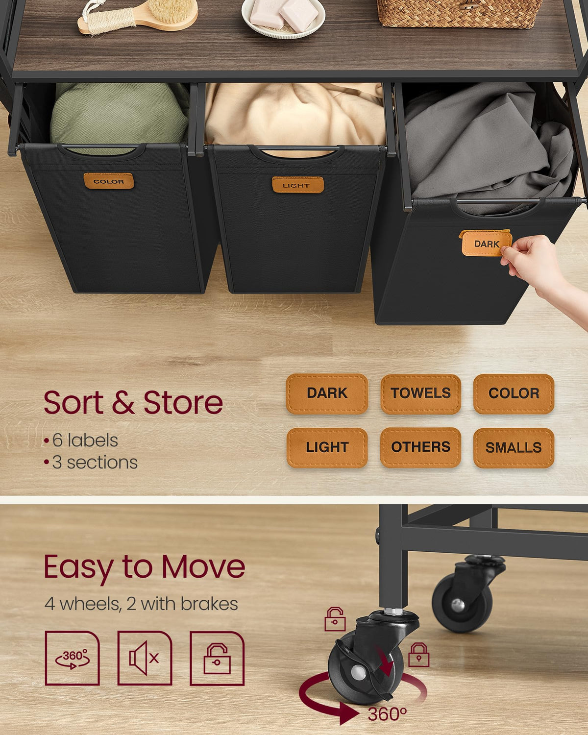VASAGLE labels support simple sorting and quick identification of laundry loads.