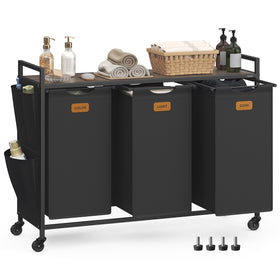 VASAGLE laundry hamper cart top view showing organized storage and shelf space.