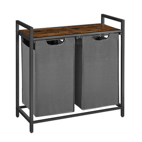 VASAGLE laundry hamper full unit with two bags and top shelf for sorting.