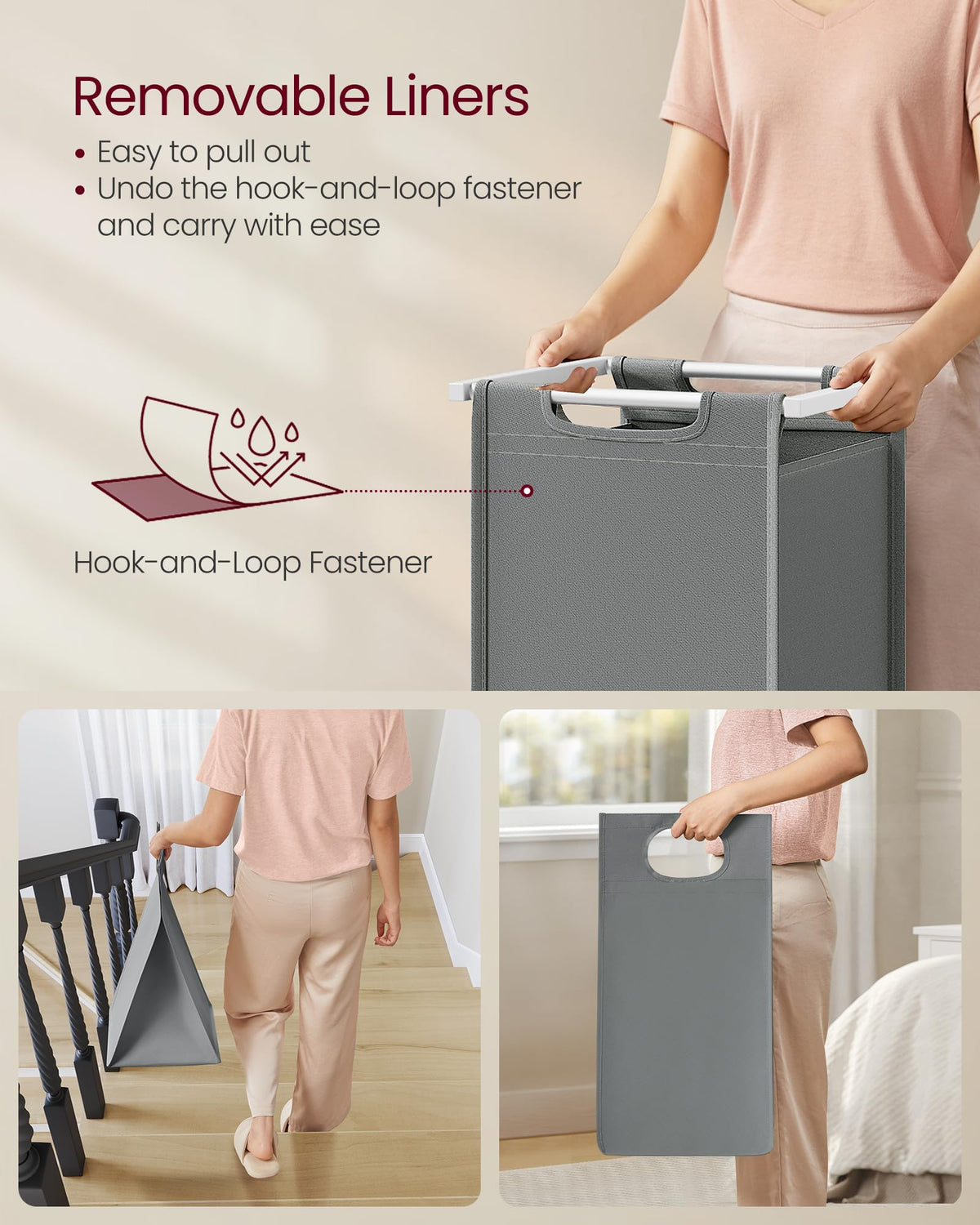 VASAGLE versatile hamper suitable for laundry rooms, bathrooms, or bedrooms.