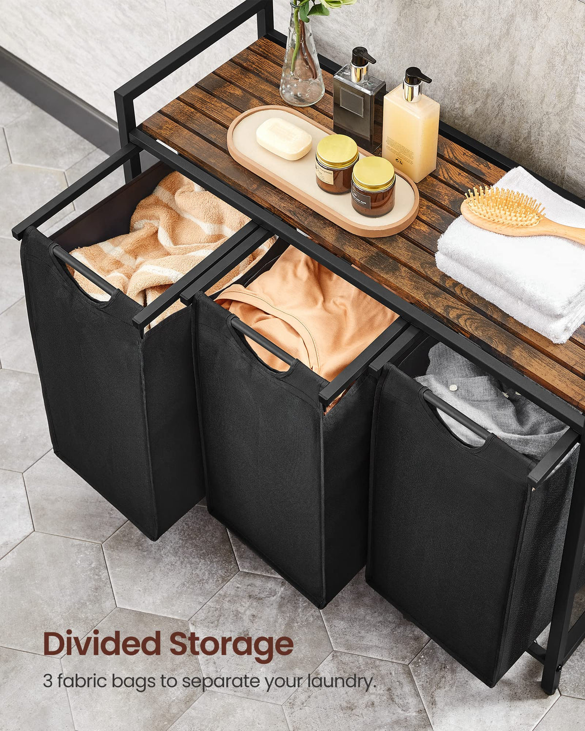 VASAGLE laundry hamper sturdy metal frame supports heavy loads.