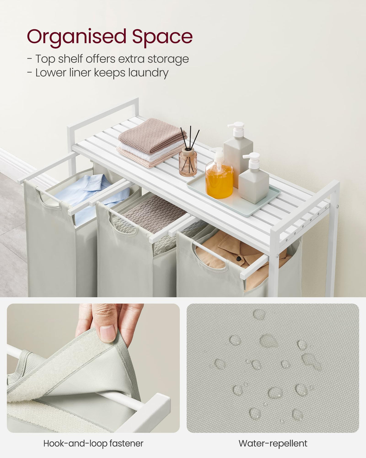 VASAGLE sturdy metal frame providing stable laundry organization.
