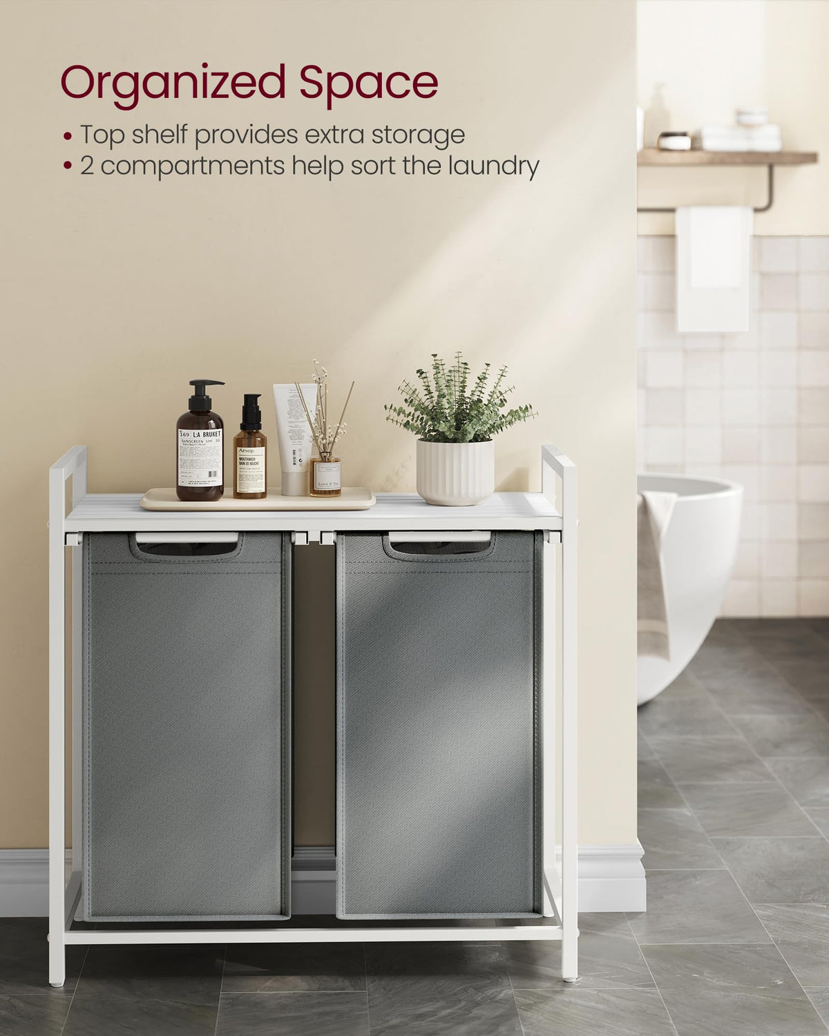 VASAGLE top shelf with slats provides extra storage and airflow.