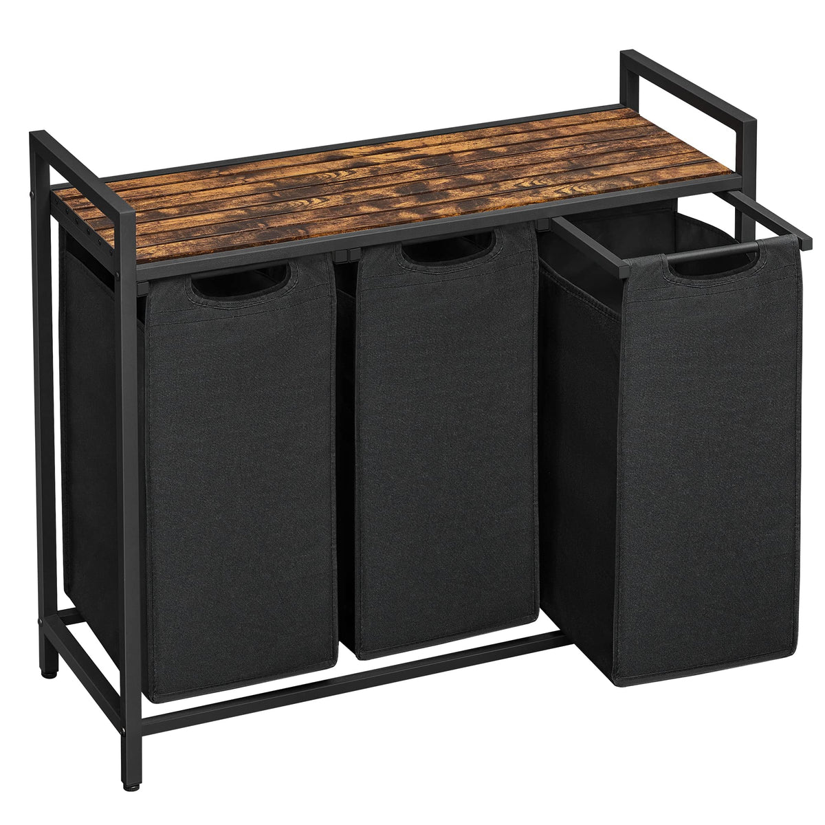 VASAGLE laundry hamper top shelf shows extra storage and airflow for fresh laundry.