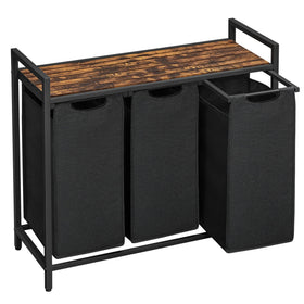 VASAGLE laundry hamper top shelf shows extra storage and airflow for fresh laundry.