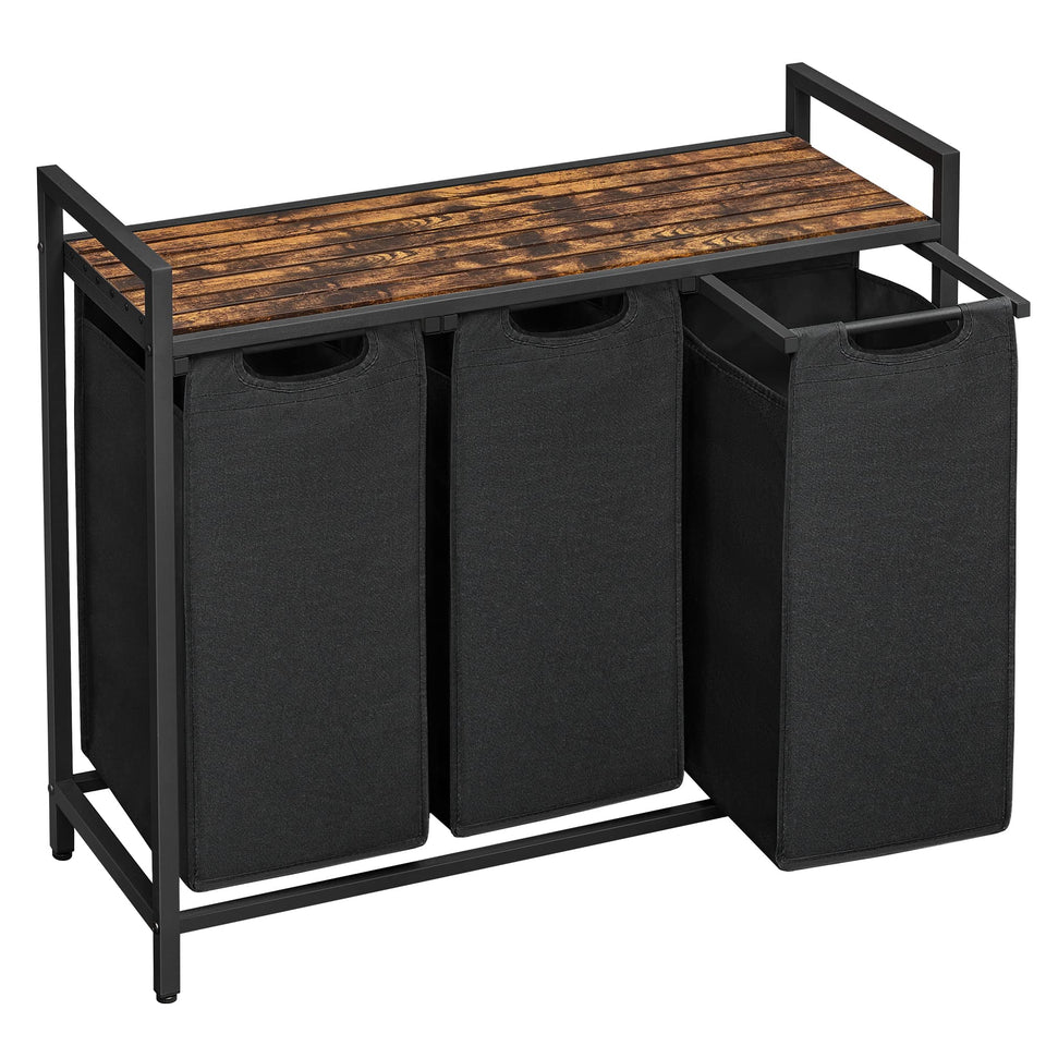 VASAGLE laundry hamper top shelf shows extra storage and airflow for fresh laundry.