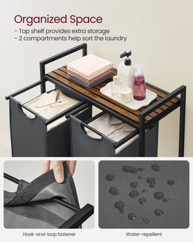 VASAGLE two-compartment sorter helps organized laundry by color or fabric.