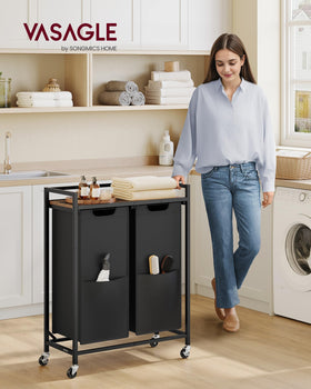 VASAGLE 29-gallon dual bags shown for ample capacity and organized laundry.