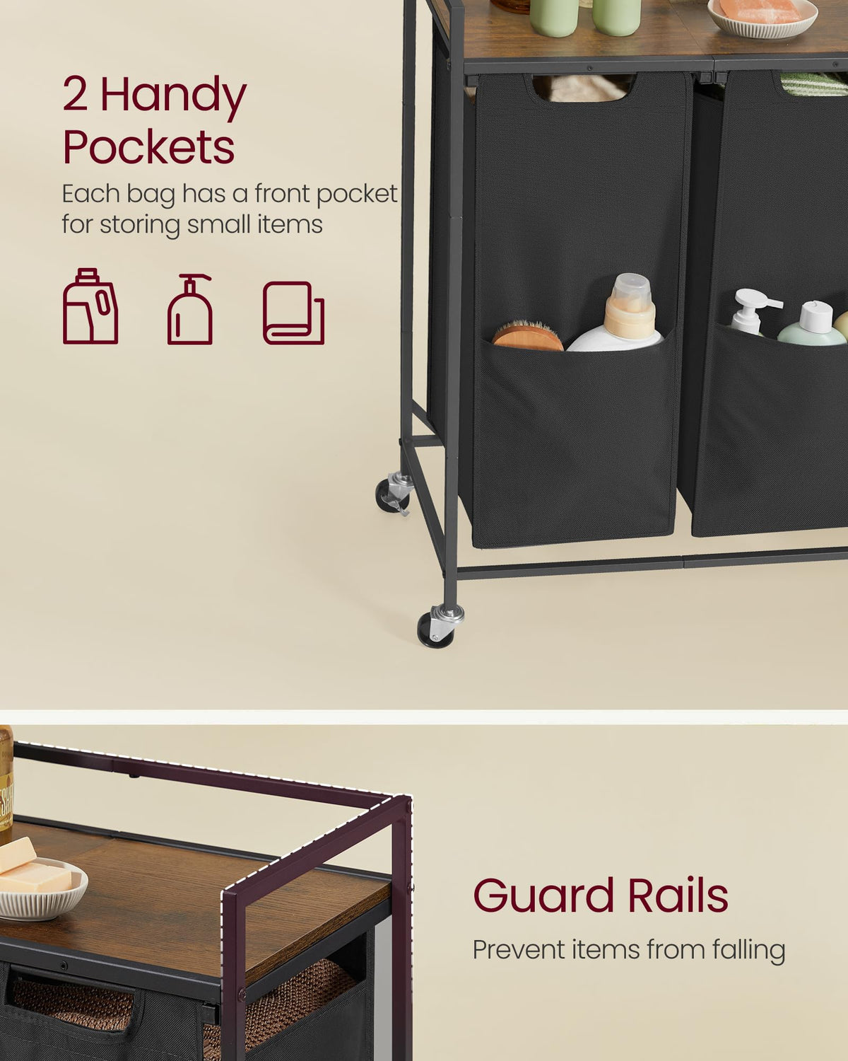 VASAGLE pull-out removable bags simplify loading and transport.