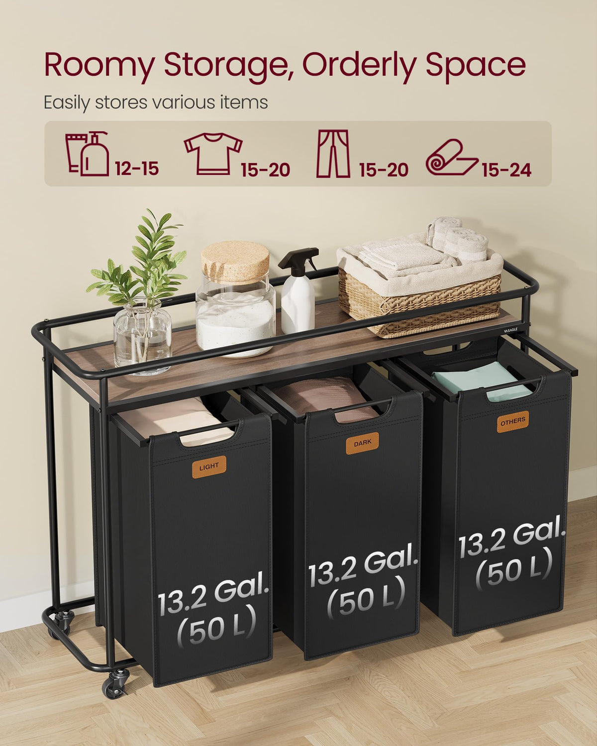 VASAGLE removable liners with handles simplify loading and removal.