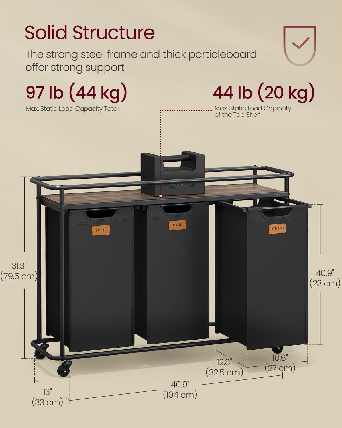 VASAGLE three-bag sorter ships with six helpful labels.