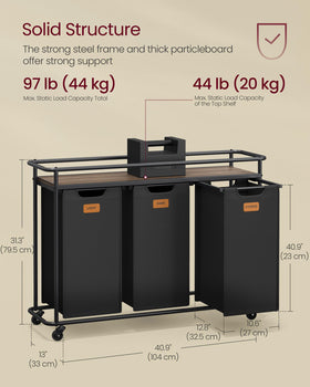 VASAGLE three-bag sorter ships with six helpful labels.