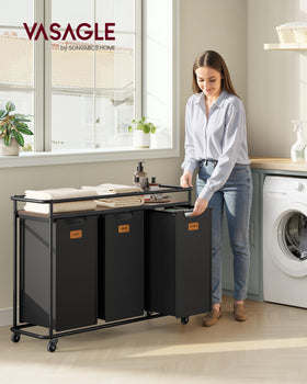 VASAGLE three-liner configuration keeps laundry separated by category.