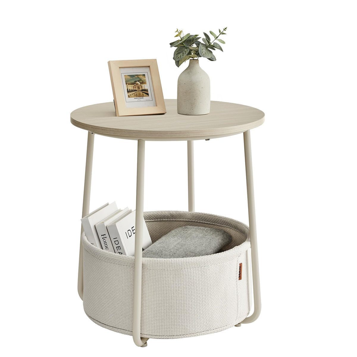VASAGLE LILEA end table cream white with rounded top, ideal bedside companion.