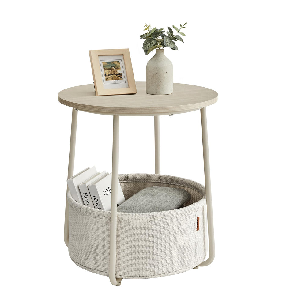 VASAGLE LILEA end table cream white with rounded top, ideal bedside companion.