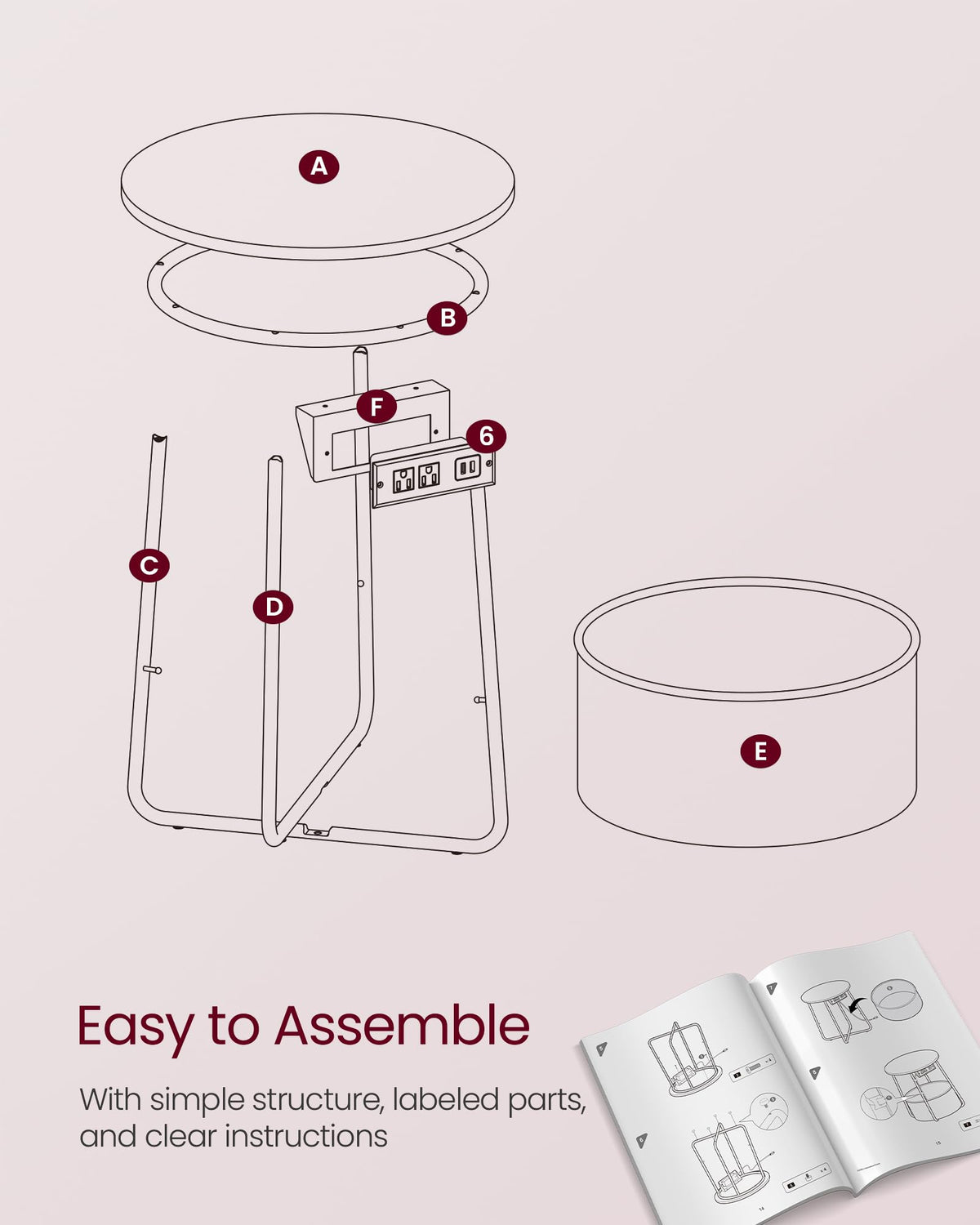 VASAGLE LILEA jelly pink and cream white finish for modern decor.