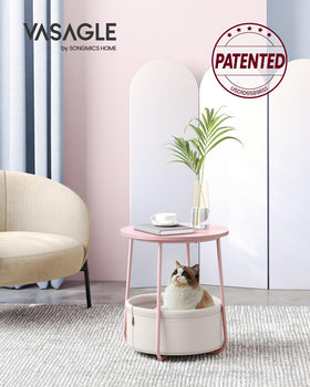 VASAGLE LILEA jelly pink top paired with cream basket adds chic storage.