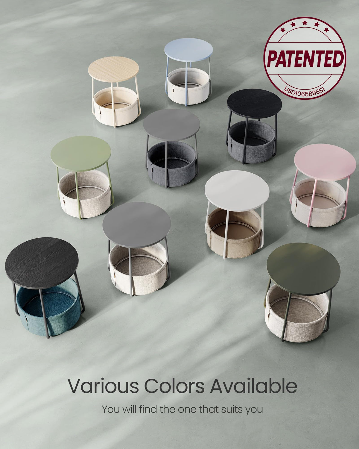 Versatile nightstand by bed or sofa with hidden storage basket