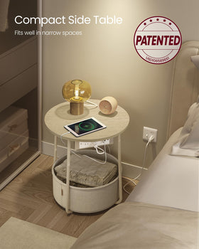 VASAGLE LILEA nightstand with USB ports for easy device charging.