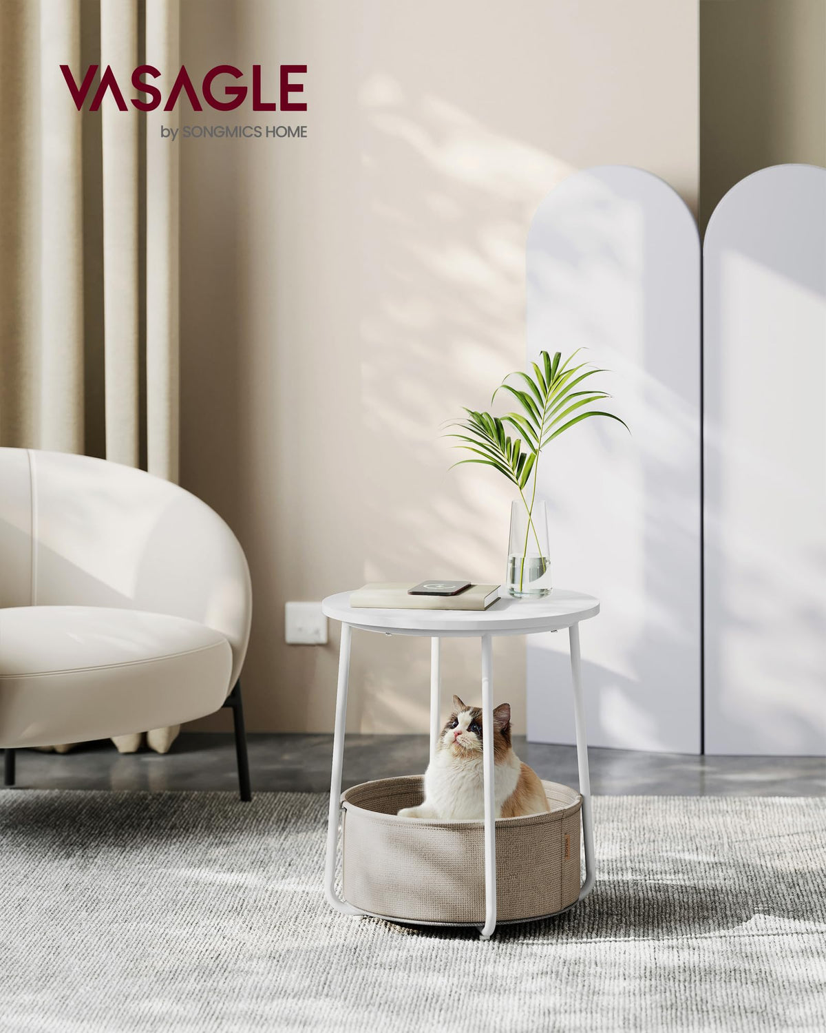 VASAGLE LILEA durable top complements a modern bedroom or living room setup.
