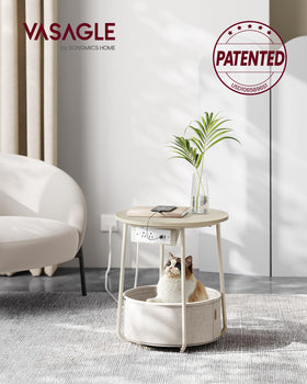 VASAGLE LILEA round end table with fabric basket adds hidden storage.