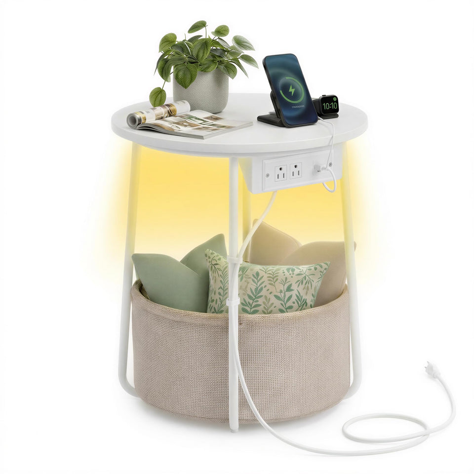 VASAGLE LILEA round end table top view highlights modern surface ideal for drinks and lamps.