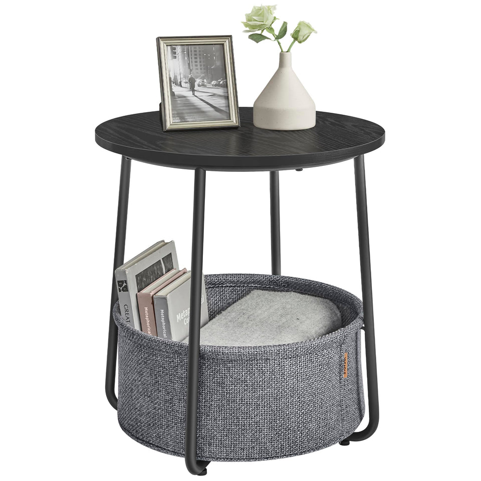 VASAGLE LILEA side end table with fabric basket for compact storage in small spaces