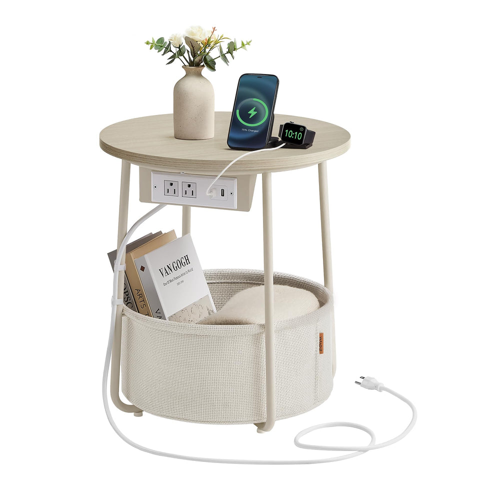 VASAGLE LILEA side table with charging station keeps devices powered neatly.