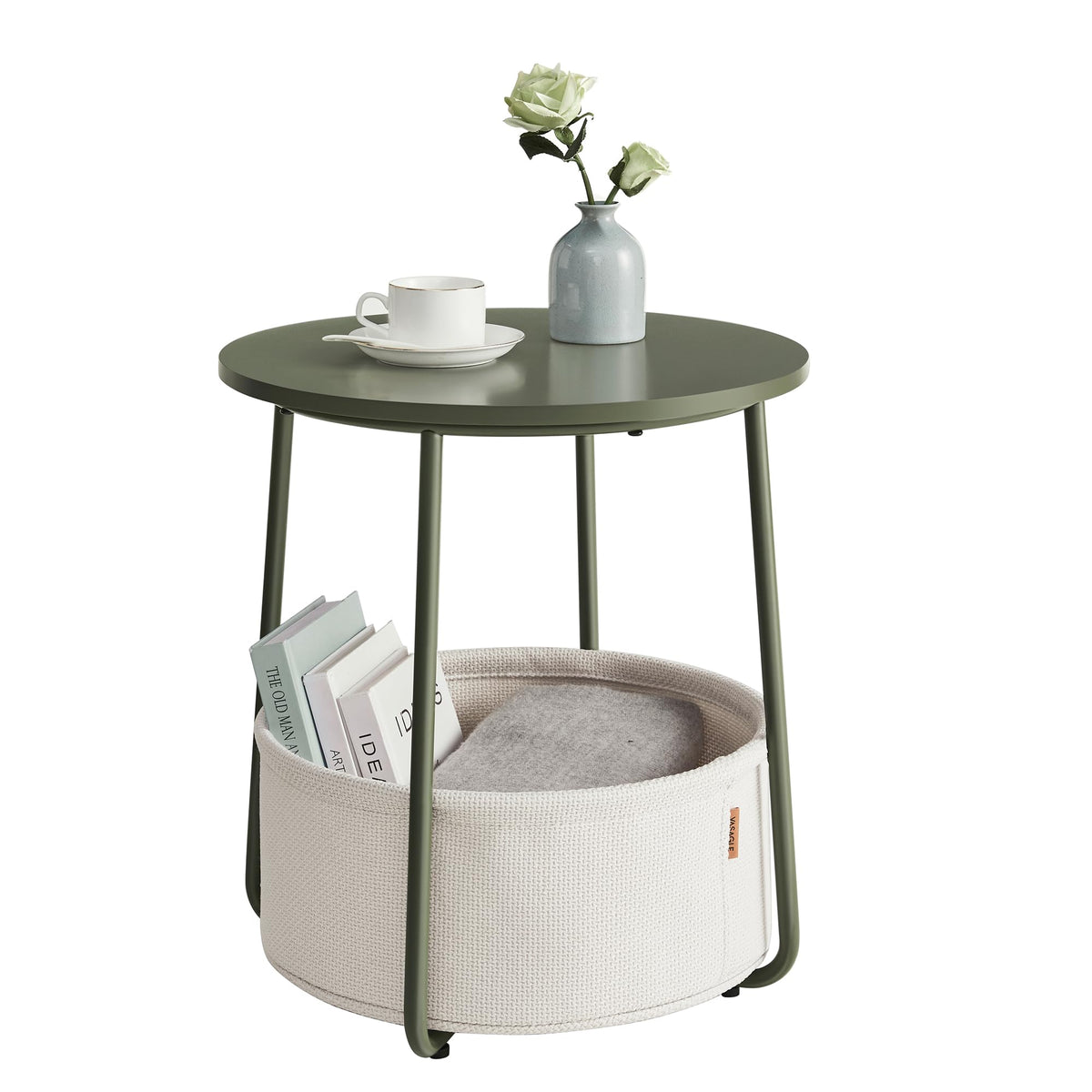 VASAGLE LILEA side table in forest green and cream white, compact design for small rooms.