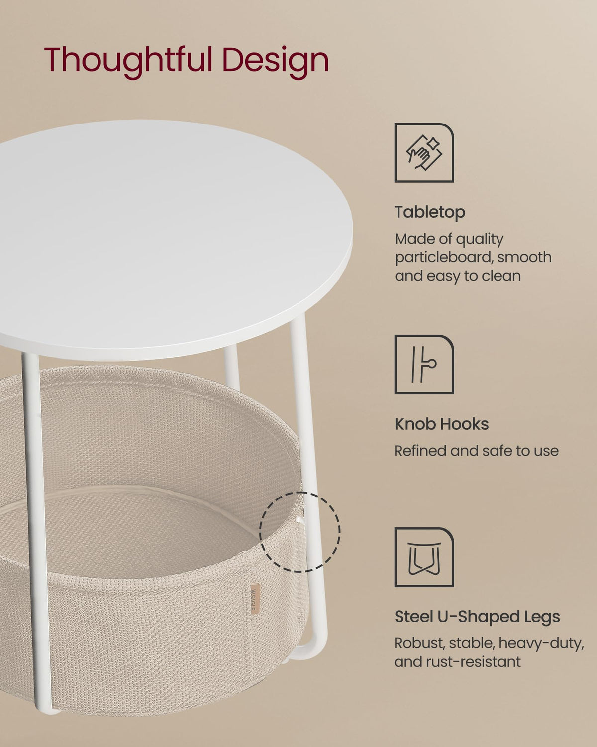 VASAGLE LILEA U-shaped steel frame delivers sturdy support and smooth elegance.