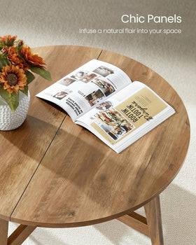 VASAGLE MAEZO honey brown finish on round coffee table adds warmth