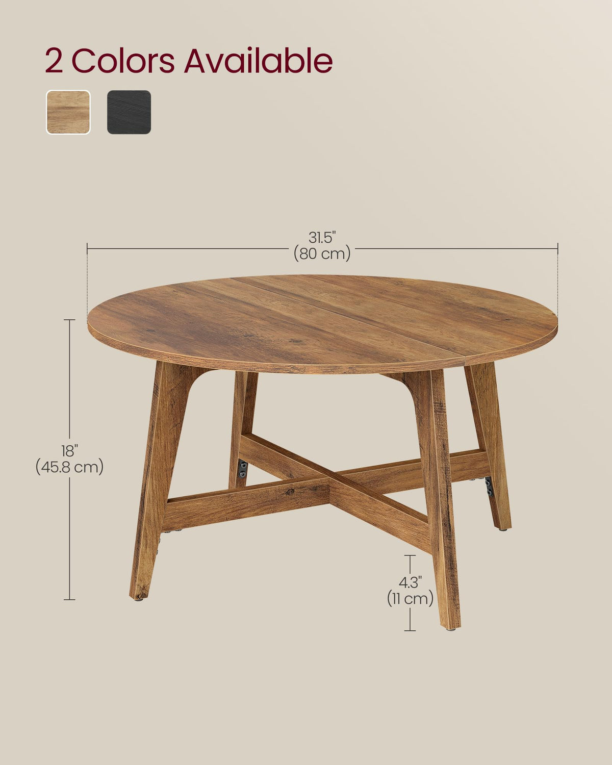 VASAGLE MAEZO round coffee table water-resistant surface for quick cleaning
