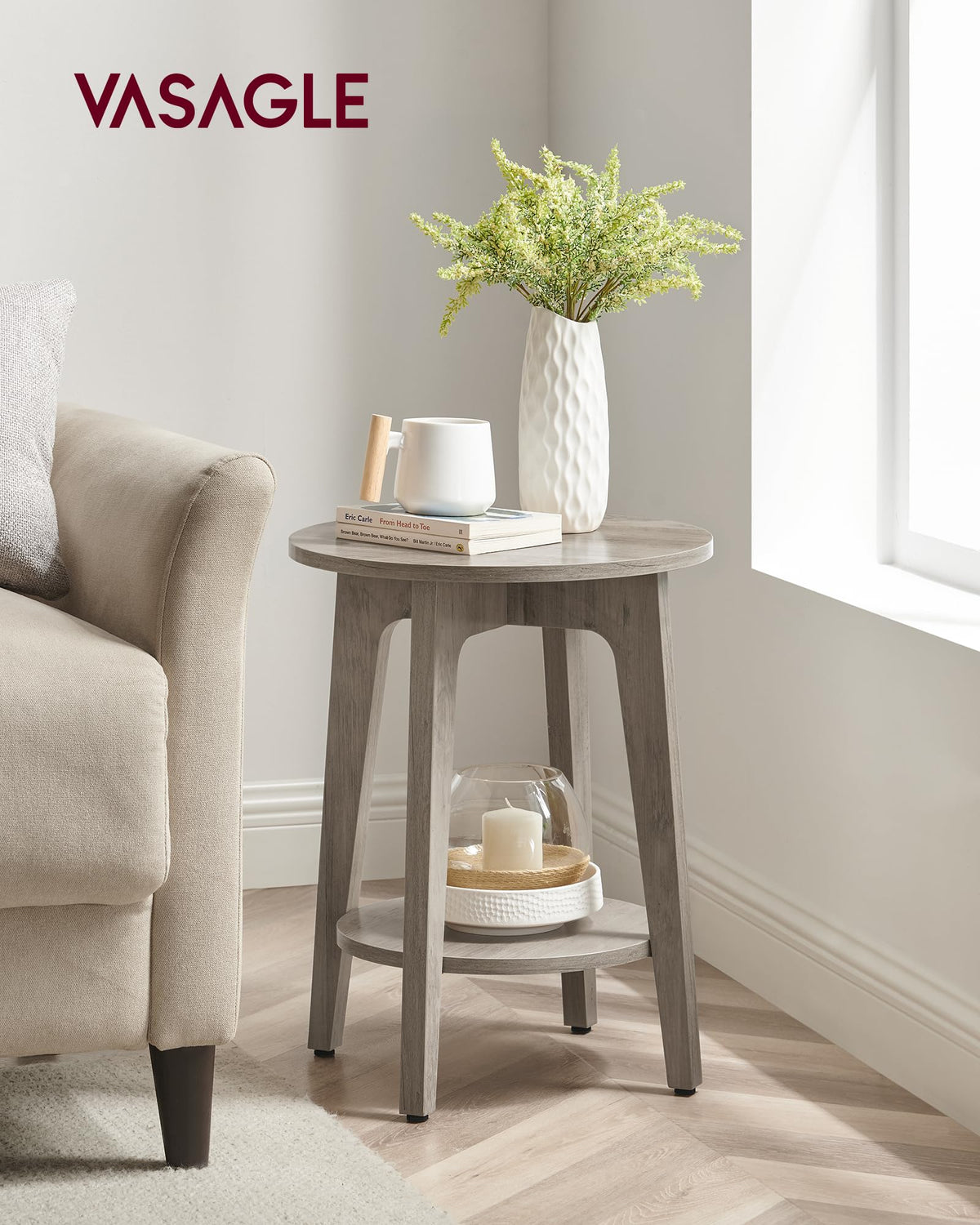 VASAGLE MAEZO second-tier shelf displaying decor and essentials within reach