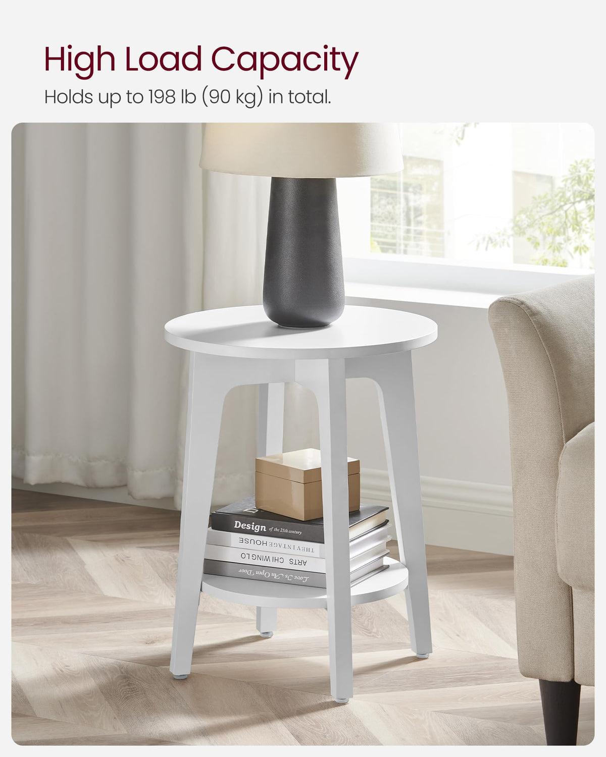 VASAGLE MAEZO cloud white finish on sturdy 2-tier side table