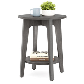 VASAGLE MAEZO side table front view in smoky gray with two-tier storage