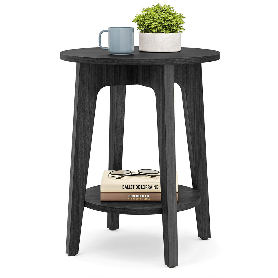 VASAGLE MAEZO side table with round top in charcoal gray, ideal for decor or beverages