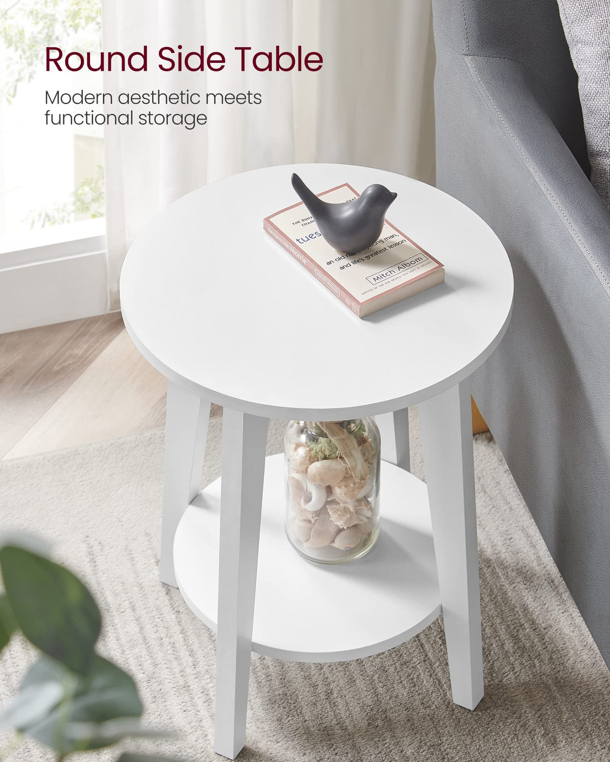 VASAGLE MAEZO side table with tapered legs in cloud white finish