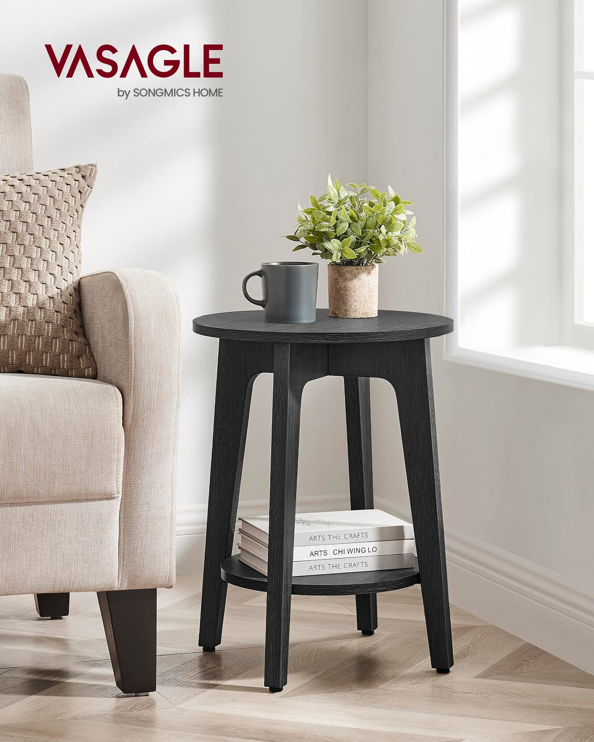 VASAGLE MAEZO side table two-tier storage for books and mementos