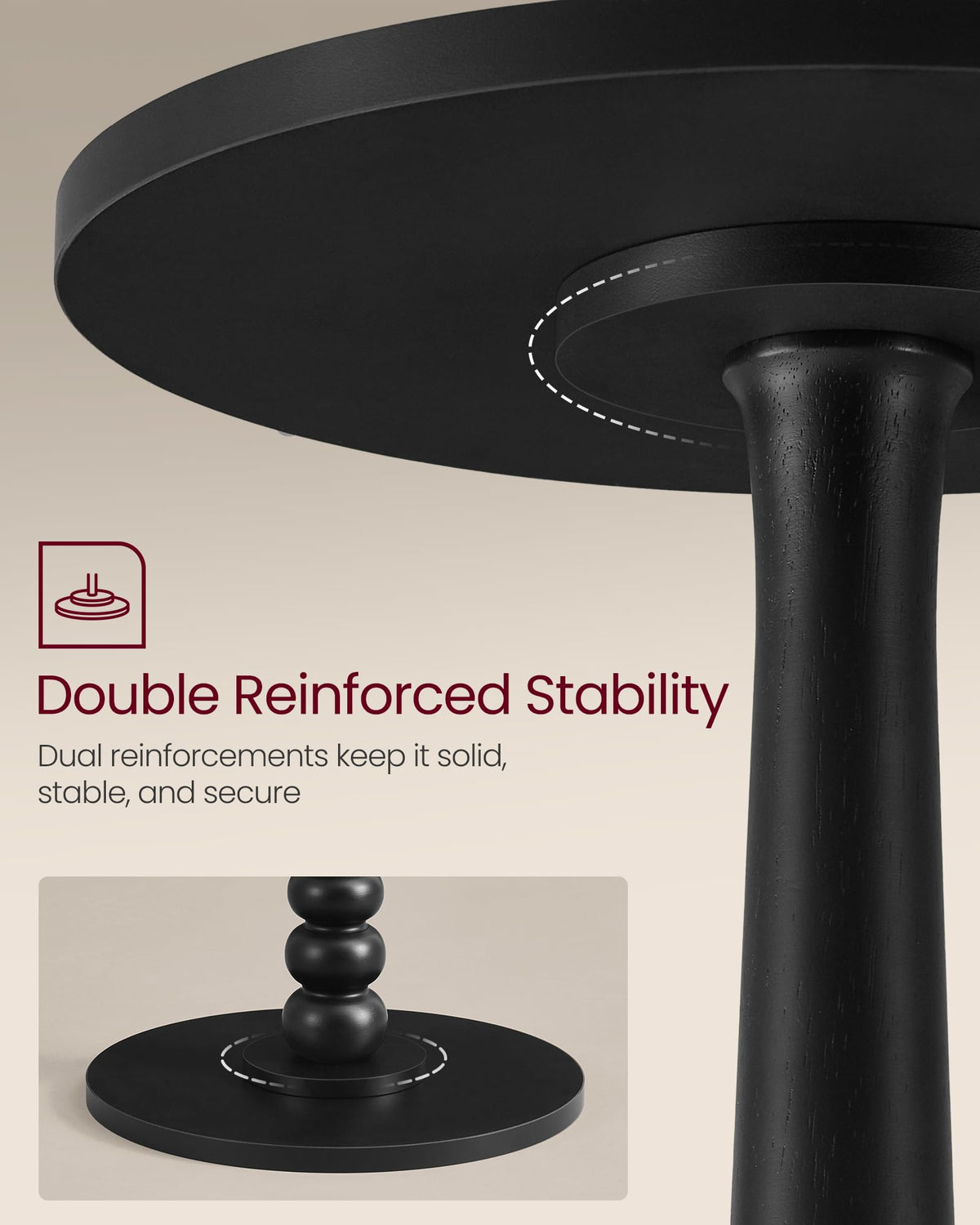 Ink black MARIEL table with rounded edges for safe, pet-friendly use.