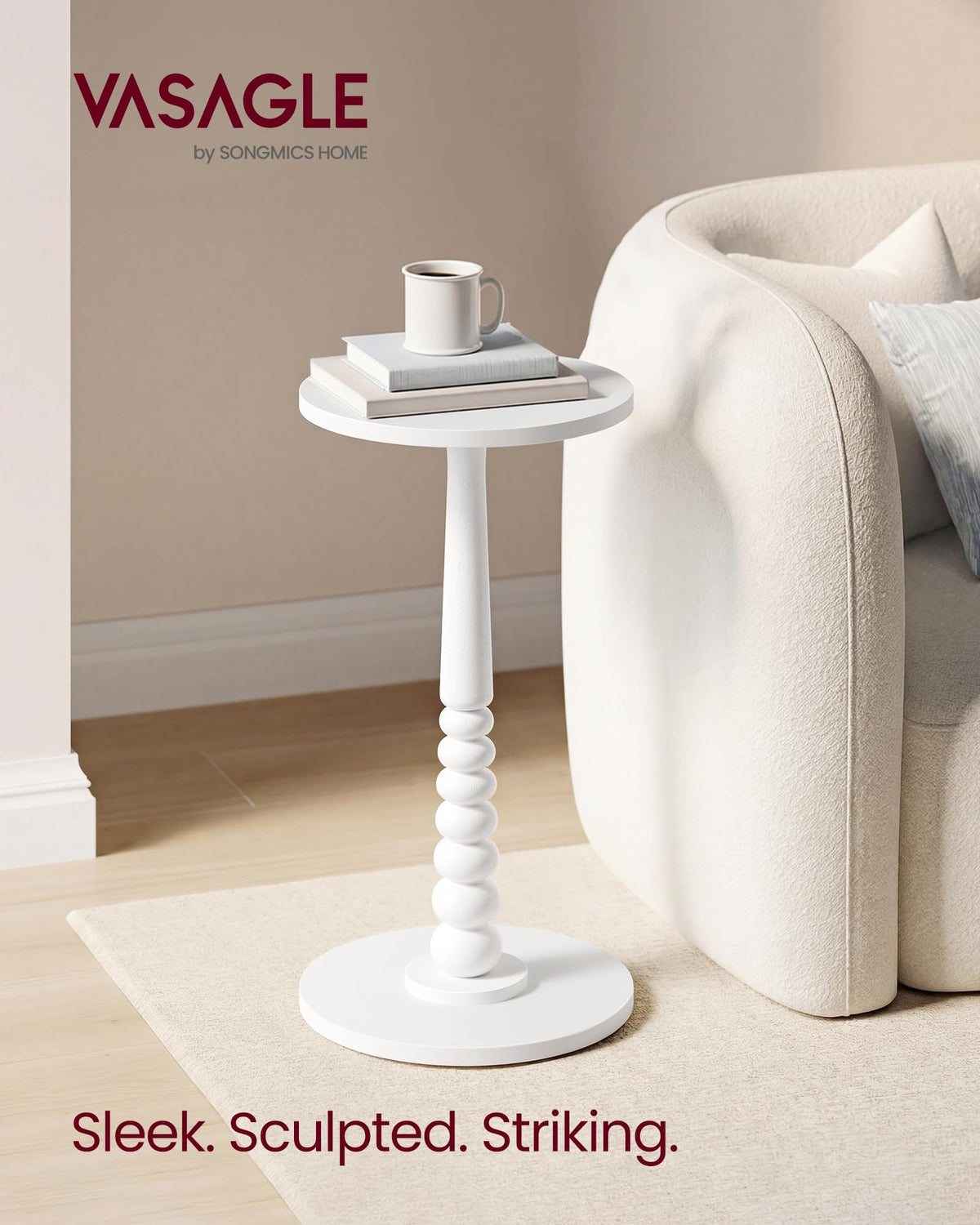 VASAGLE MARIEL round side table in living room scene, mid-century charm