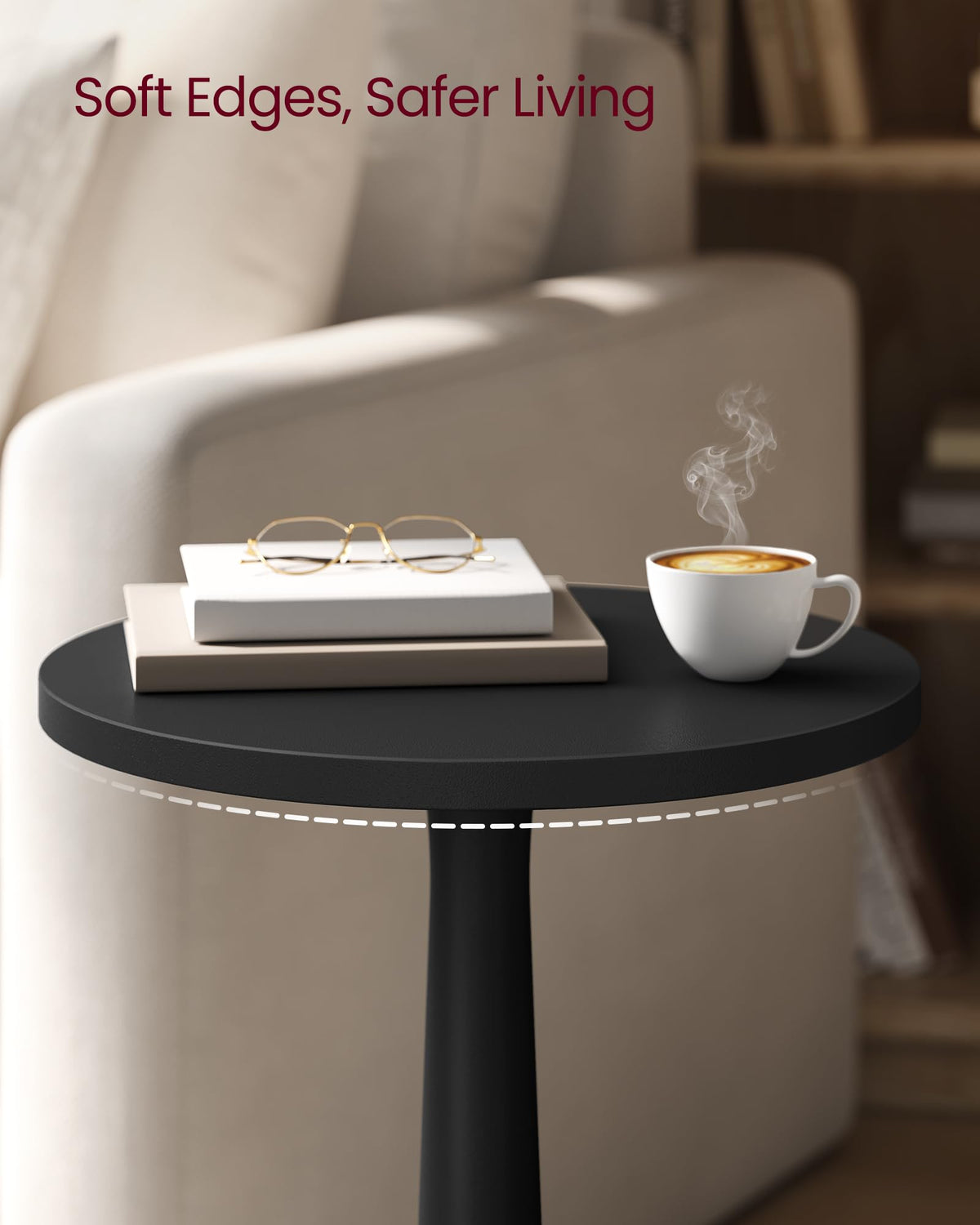 VASAGLE MARIEL table highlighting rounded edges and clean lines.