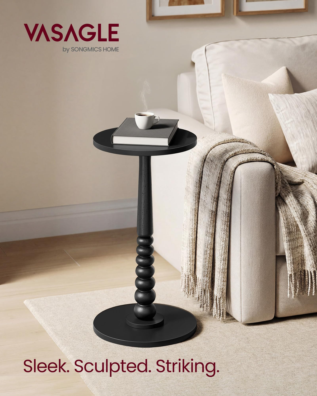 VASAGLE MARIEL end table with solid wood legs provides stable daily support.