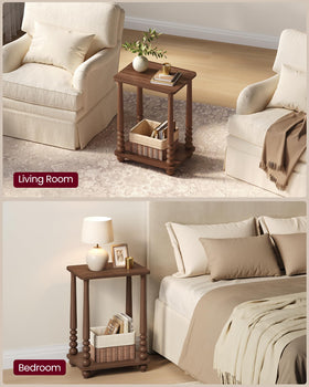 VASAGLE Mariel side table dimensions guide shows 11.8 deep by 15.7 wide