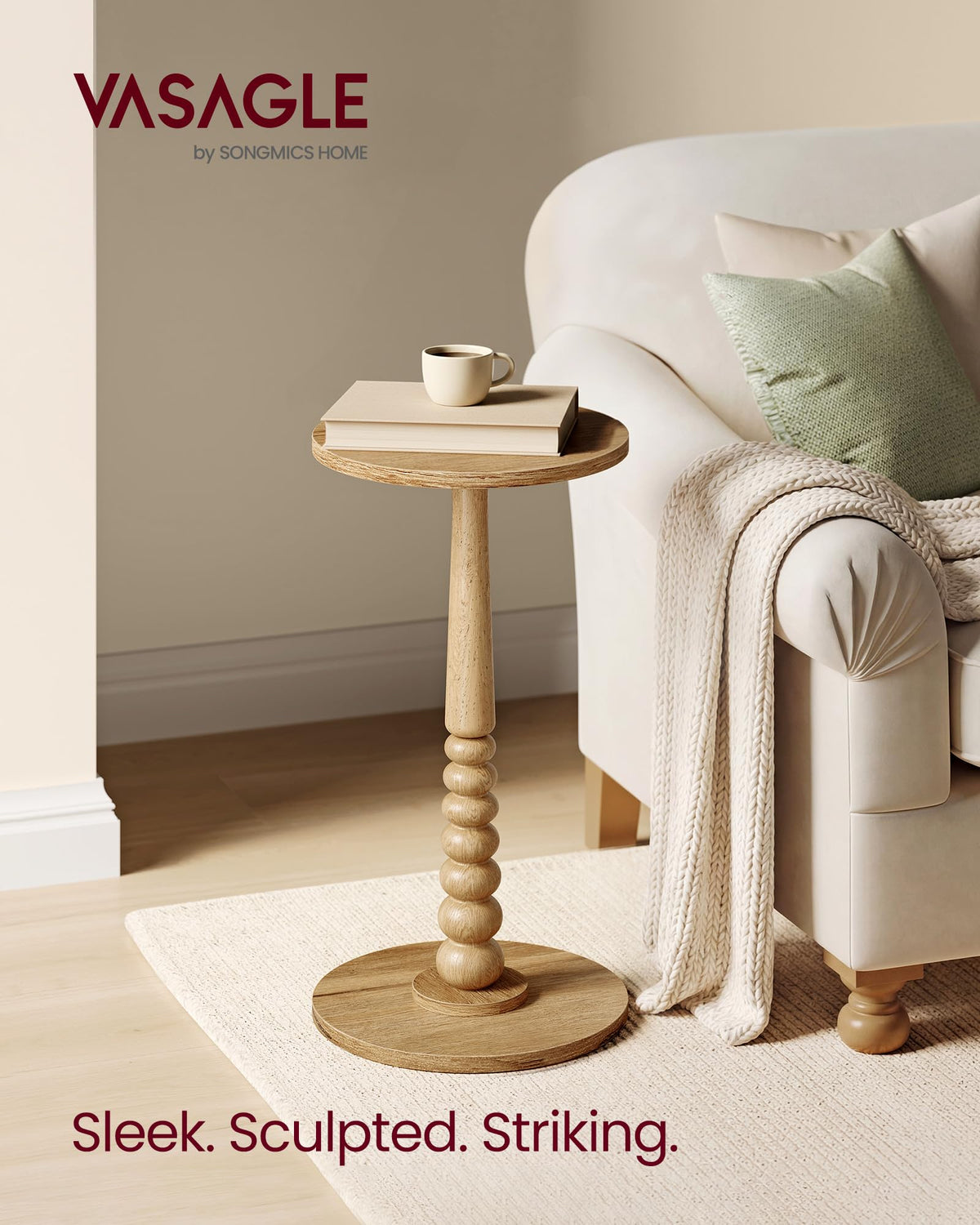 VASAGLE MARIEL turned-column detail close-up adds mid-century charm to living rooms.