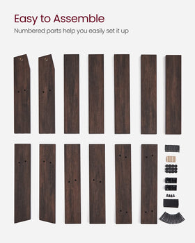 VASAGLE maroon-brown finish ladder blends with living room decor.