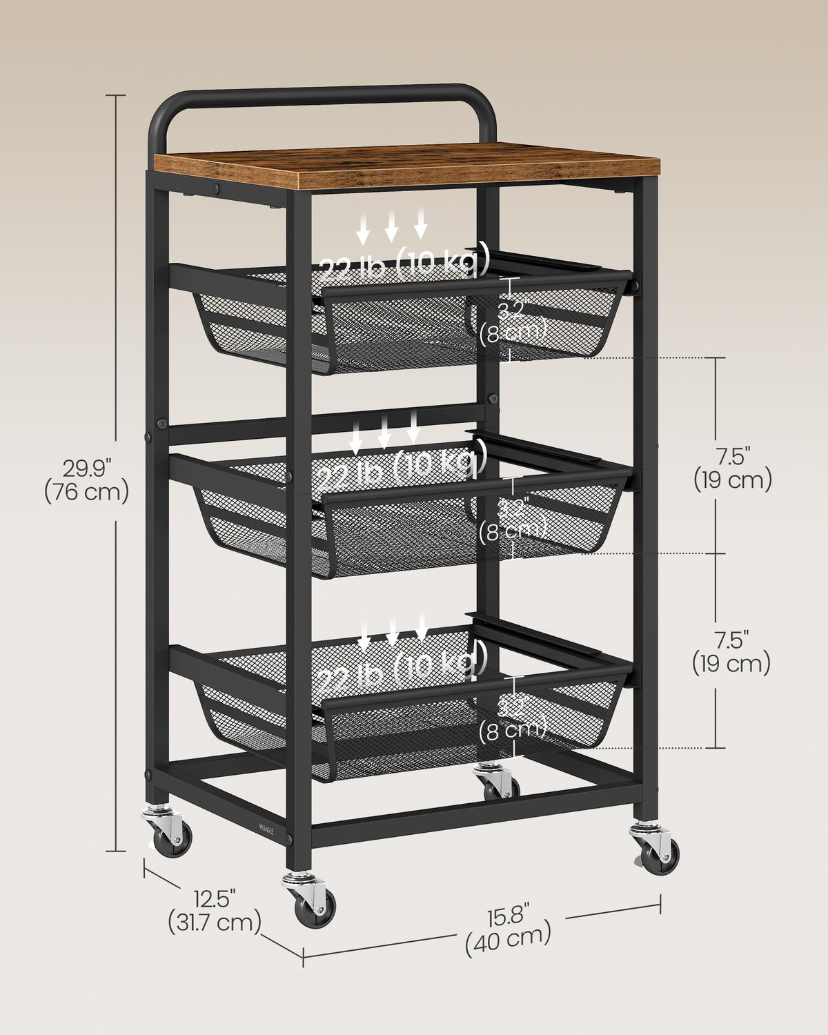 VASAGLE versatile cart for kitchen or laundry spaces.