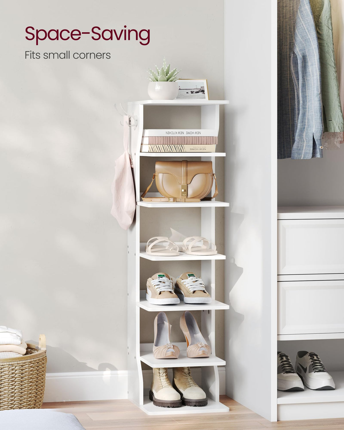 VASAGLE narrow corner unit fits a compact entryway.
