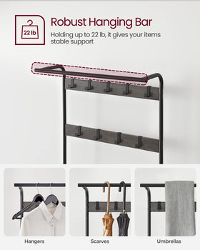 VASAGLE removable hooks rows demonstrate adjustable storage for varying items.